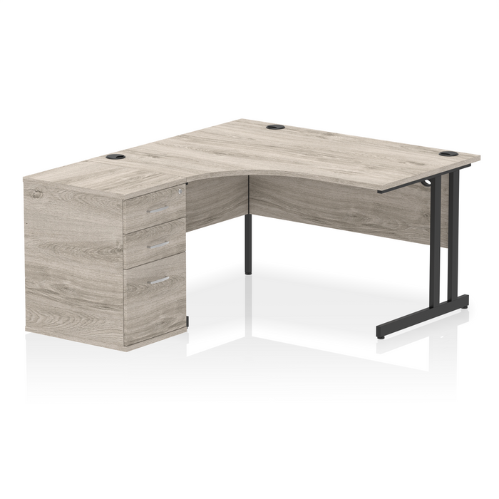 EE - Impulse Cantilever Left Crescent Desk Worksation with 600 Deep Desk High Pedestal