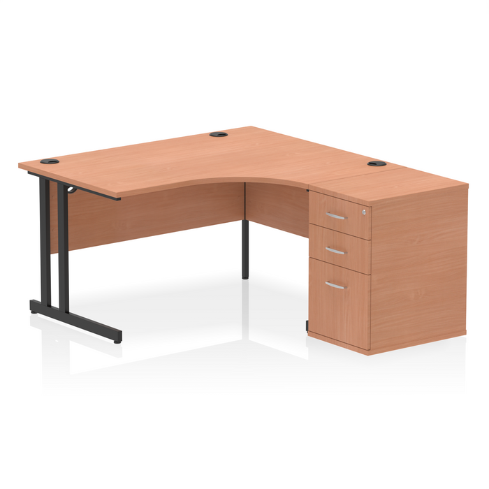 EE - Impulse Cantilever Right Crescent Desk Worksation with 600 Deep Desk High Pedestal