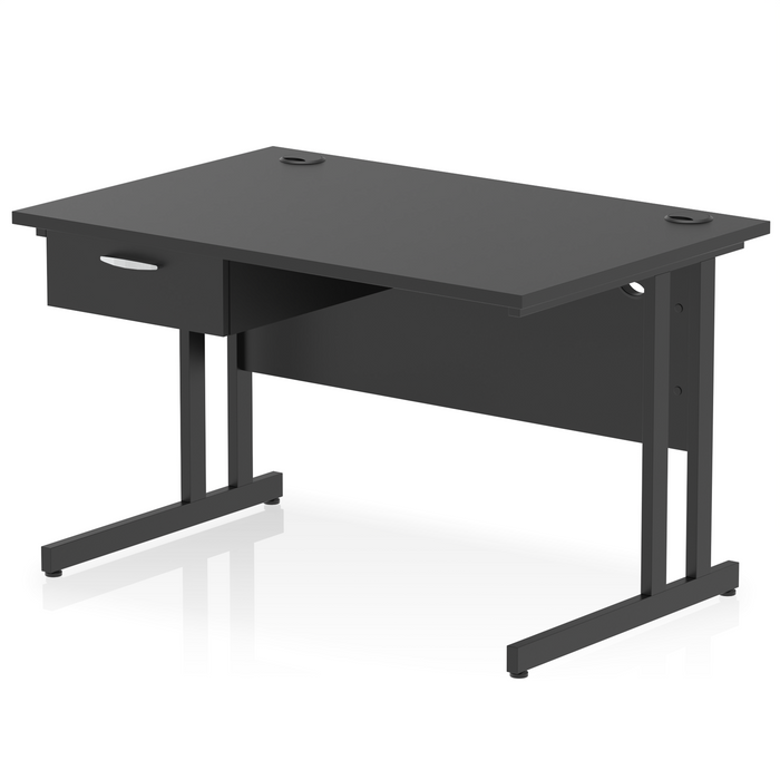 Impulse Cantilever Straight Desk Black Frame With Single One Drawer Fixed Pedestal