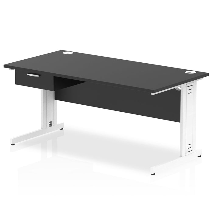 Impulse Cable Managed Straight Desk White Frame With Single One Drawer Fixed Pedestal