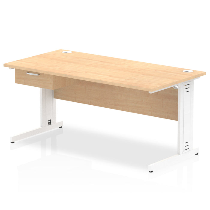 Impulse Cable Managed Straight Desk White Frame With Single One Drawer Fixed Pedestal