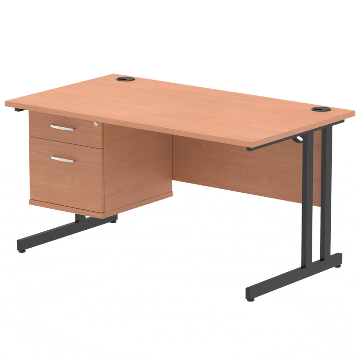 OE - Impulse 1400mm Cantilever Straight Desk With Single Fixed Pedestal