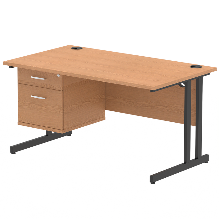 OE - Impulse 1400mm Cantilever Straight Desk With Single Fixed Pedestal