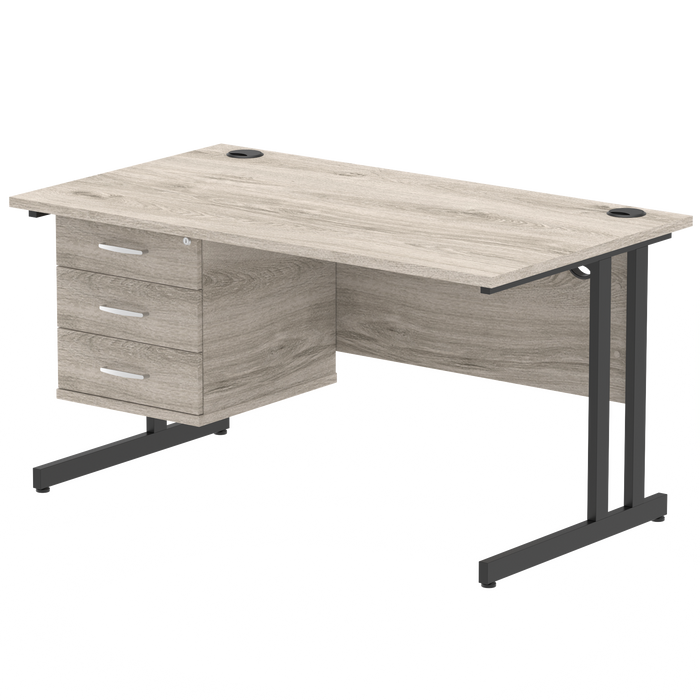 OE - Impulse 1400mm Cantilever Straight Desk With Single Fixed Pedestal