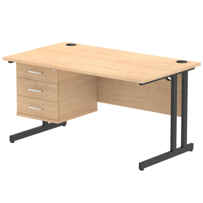 OE - Impulse 1400mm Cantilever Straight Desk With Single Fixed Pedestal