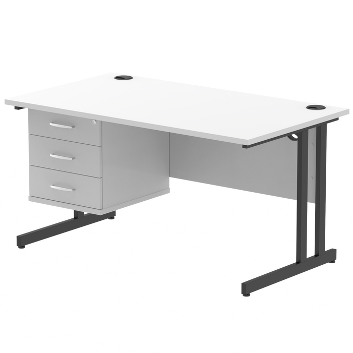 OE - Impulse 1400mm Cantilever Straight Desk With Single Fixed Pedestal