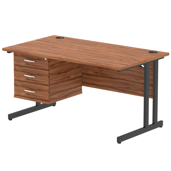 OE - Impulse 1400mm Cantilever Straight Desk With Single Fixed Pedestal