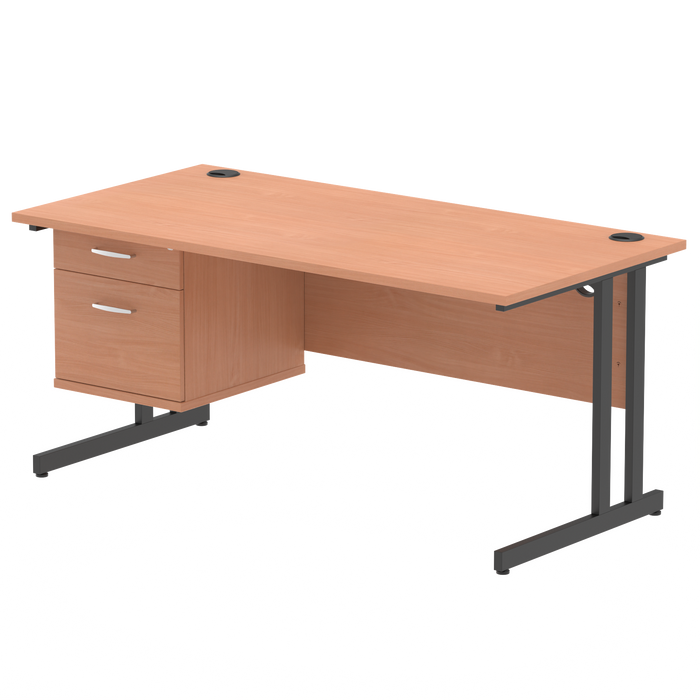 OE - Impulse 1600mm Cantilever Straight Desk With Single Fixed Pedestal