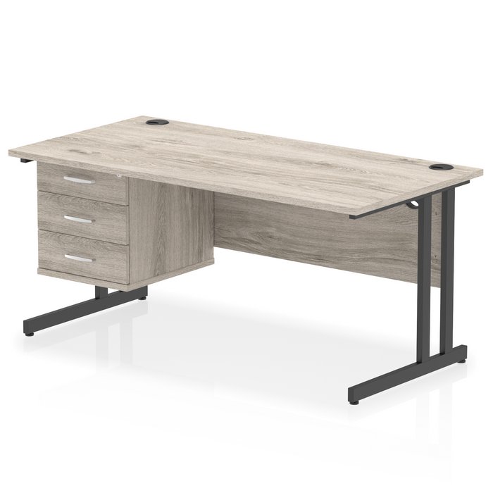 OE - Impulse 1600mm Cantilever Straight Desk With Single Fixed Pedestal