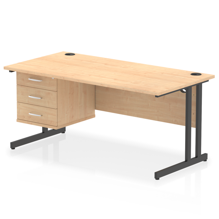 OE - Impulse 1600mm Cantilever Straight Desk With Single Fixed Pedestal