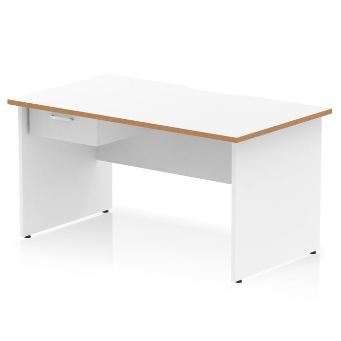 Impulse Scalloped Edge Panel End Straight Desk Frame With Single One Drawer Fixed Pedestal