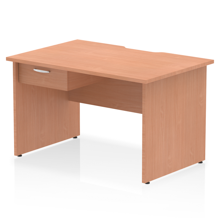 Impulse Scalloped Edge Panel End Straight Desk Frame With Single One Drawer Fixed Pedestal