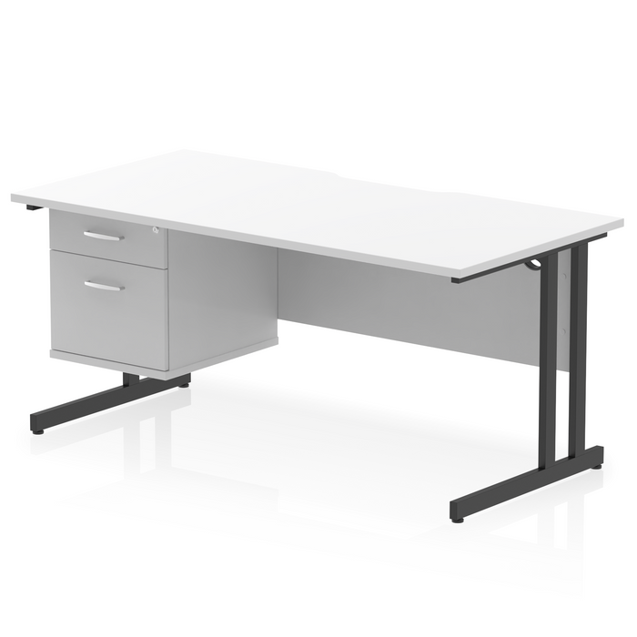 Impulse Scalloped Edge 1600mm Cantilever Straight Desk With Single Fixed Pedestal