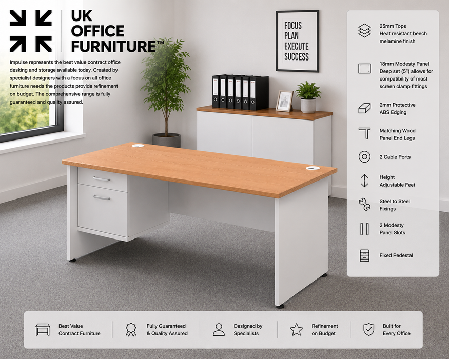 OE - Impulse 1400mm Panel End Straight Desk With Single Fixed Pedestal Two Tone