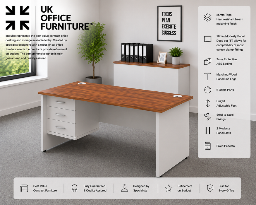 OE - Impulse 1200mm Panel End Straight Desk With Single Fixed Pedestal Two Tone