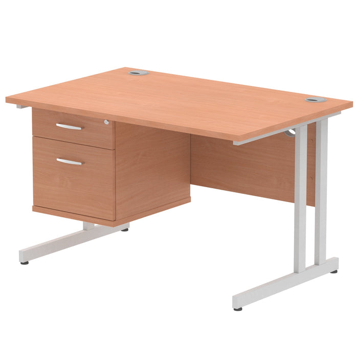 Impulse Cantilever Straight Desk Silver Frame With Fixed Pedestal