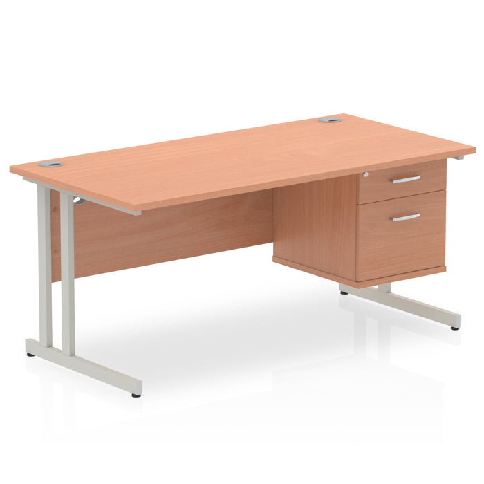 OE - Impulse 1600mm Cantilever Straight Desk With Single Fixed Pedestal