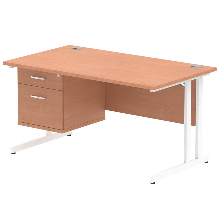 EE - Impulse 1400mm Cantilever Straight Desk With Single Fixed Pedestal