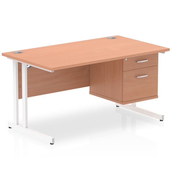 OE - Impulse 1400mm Cantilever Straight Desk With Single Fixed Pedestal