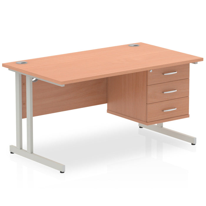 Impulse Cantilever Straight Desk Silver Frame With Fixed Pedestal