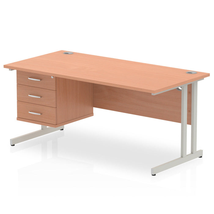 EE - Impulse 1600mm Cantilever Straight Desk With Single Fixed Pedestal