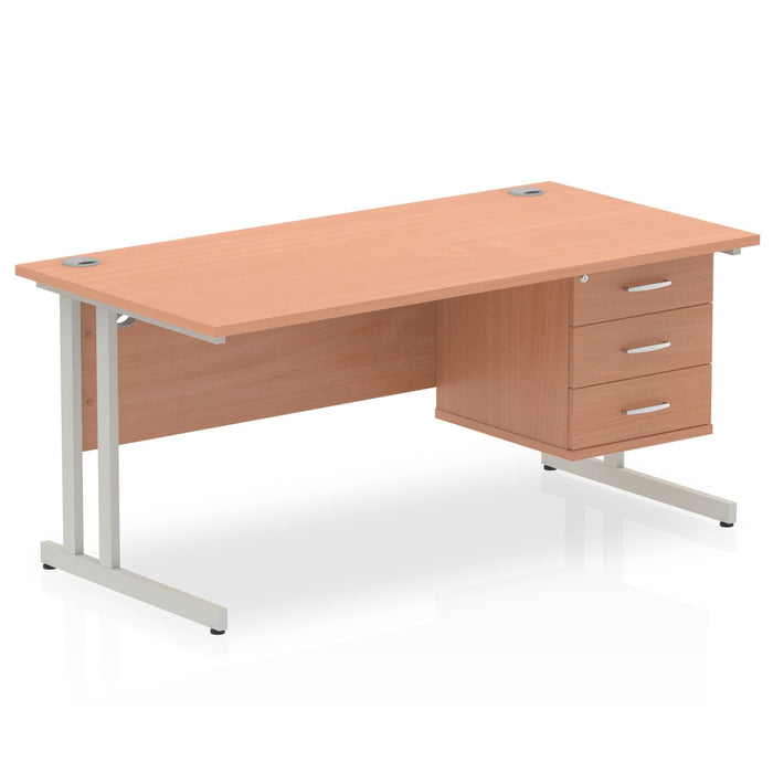 OE - Impulse 1600mm Cantilever Straight Desk With Single Fixed Pedestal