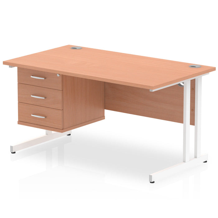 EE - Impulse 1400mm Cantilever Straight Desk With Single Fixed Pedestal
