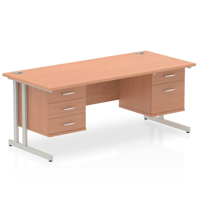 Impulse Cantilever Straight Desk Silver Frame With Fixed Pedestal