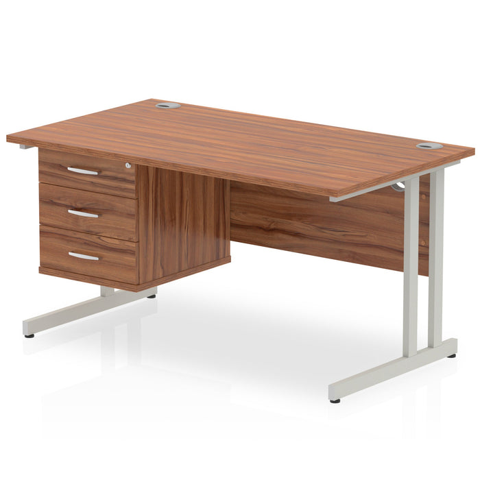 EE - Impulse 1400mm Cantilever Straight Desk With Single Fixed Pedestal