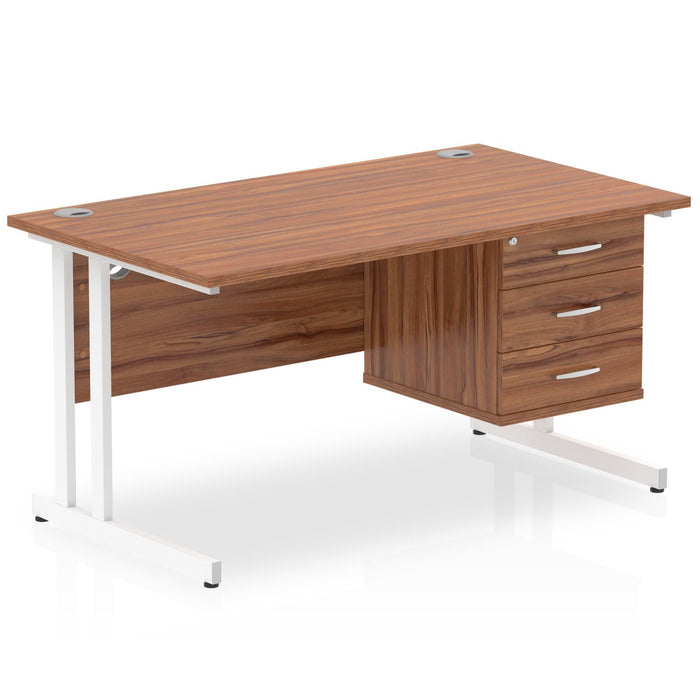 OE - Impulse 1400mm Cantilever Straight Desk With Single Fixed Pedestal