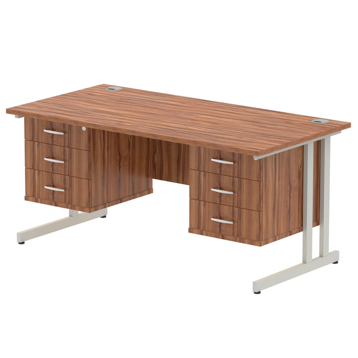 Impulse Cantilever Straight Desk Silver Frame With Fixed Pedestal