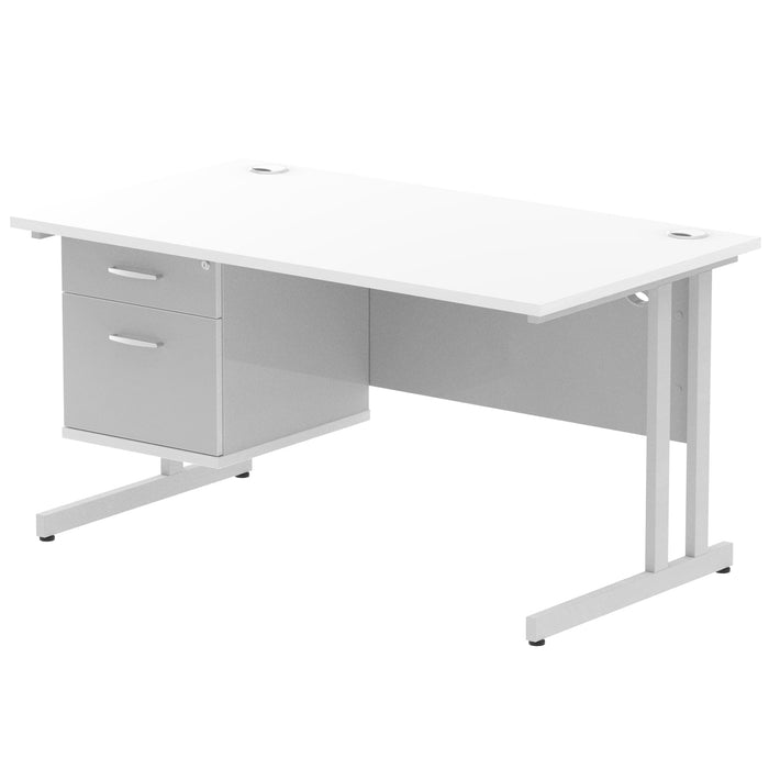 Impulse Cantilever Straight Desk Silver Frame With Fixed Pedestal