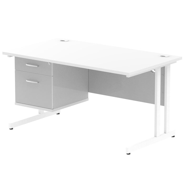 EE - Impulse 1400mm Cantilever Straight Desk With Single Fixed Pedestal