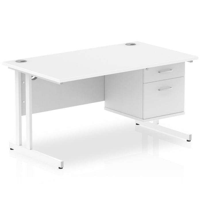 OE - Impulse 1400mm Cantilever Straight Desk With Single Fixed Pedestal