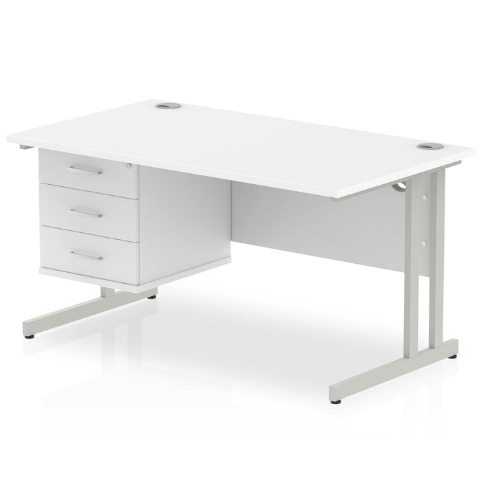 EE - Impulse 1400mm Cantilever Straight Desk With Single Fixed Pedestal