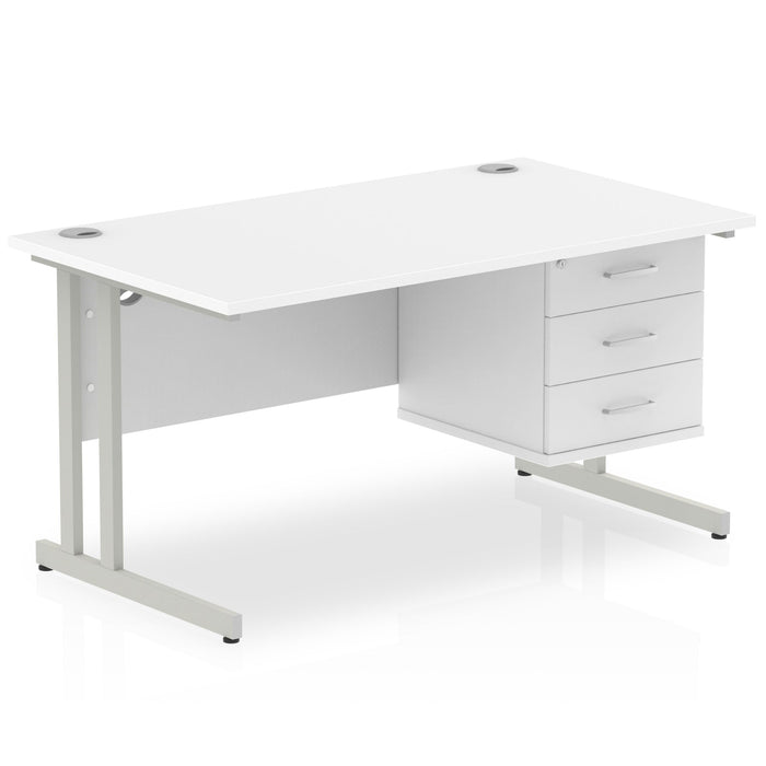 OE - Impulse 1400mm Cantilever Straight Desk With Single Fixed Pedestal
