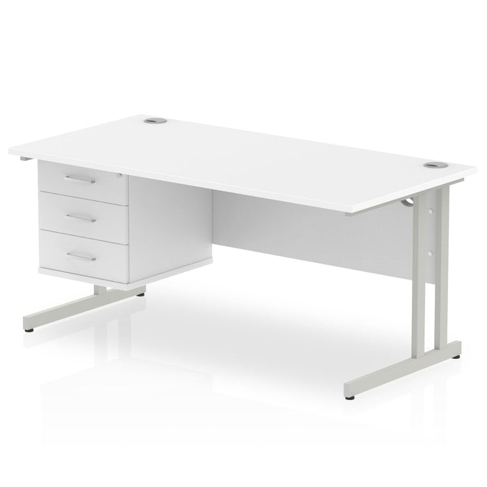 EE - Impulse 1600mm Cantilever Straight Desk With Single Fixed Pedestal