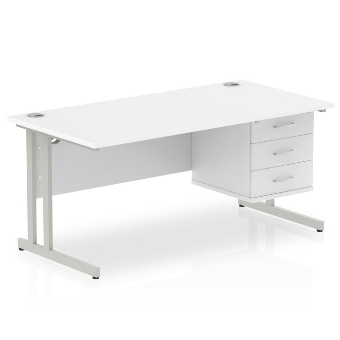 Impulse Cantilever Straight Desk Silver Frame With Fixed Pedestal