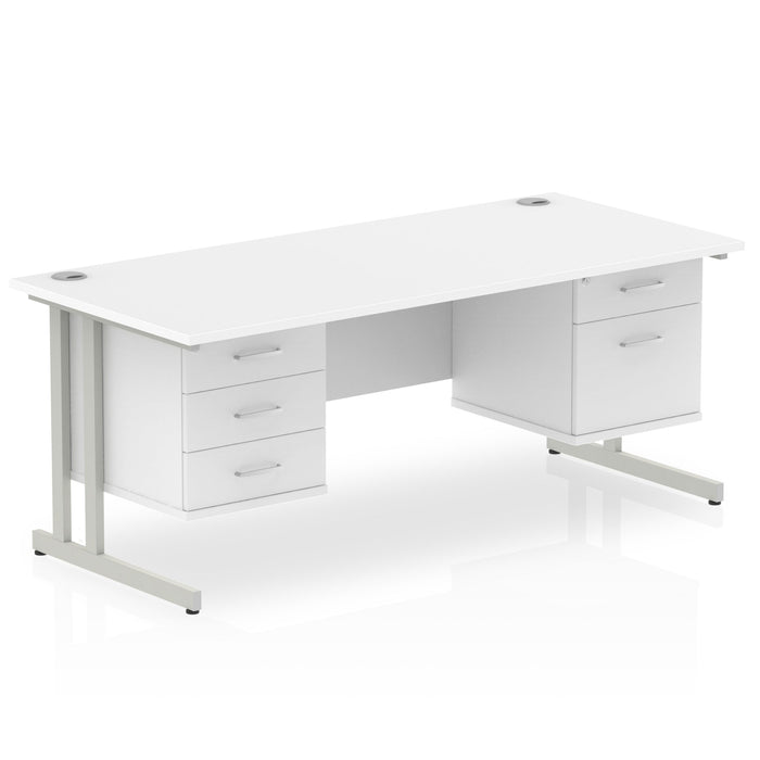 Impulse Cantilever Straight Desk Silver Frame With Fixed Pedestal