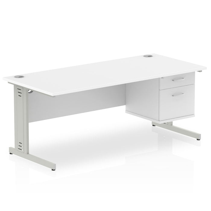 Impulse 1800mm Cable Managed Straight Desk With Fixed Pedestal