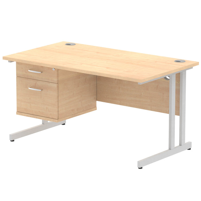 EE - Impulse 1400mm Cantilever Straight Desk With Single Fixed Pedestal