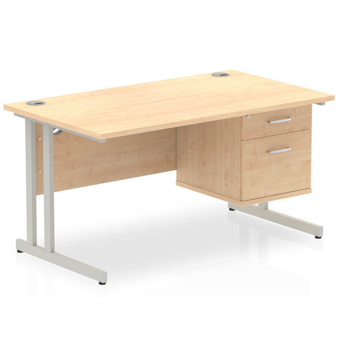 OE - Impulse 1400mm Cantilever Straight Desk With Single Fixed Pedestal