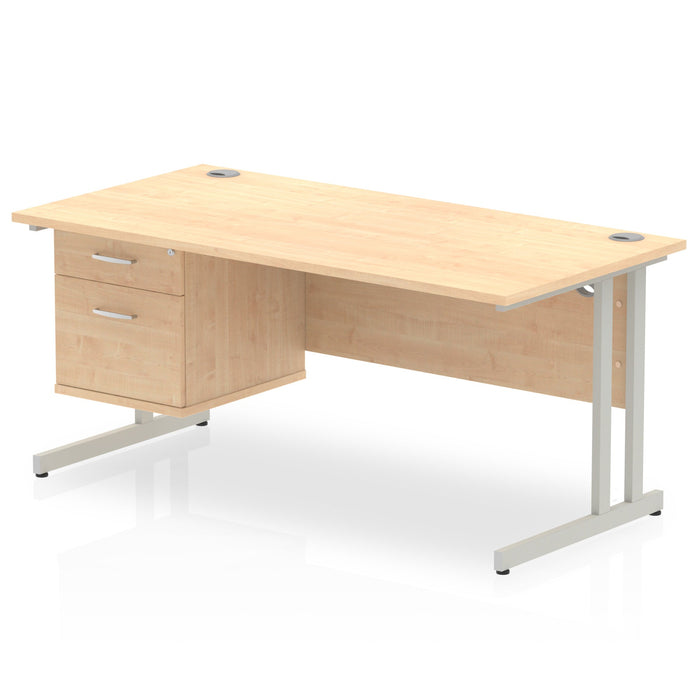 EE - Impulse 1600mm Cantilever Straight Desk With Single Fixed Pedestal