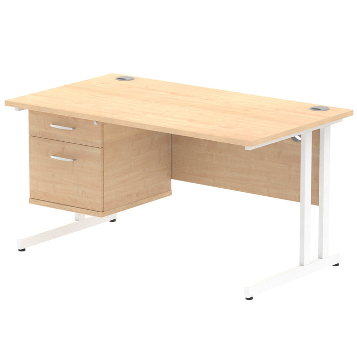 EE - Impulse 1400mm Cantilever Straight Desk With Single Fixed Pedestal