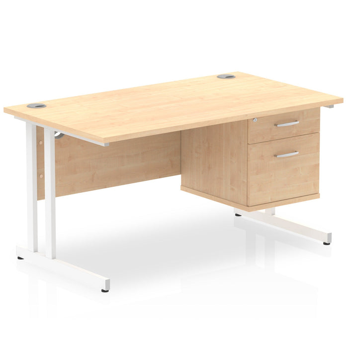 OE - Impulse 1400mm Cantilever Straight Desk With Single Fixed Pedestal