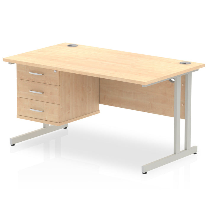 EE - Impulse 1400mm Cantilever Straight Desk With Single Fixed Pedestal