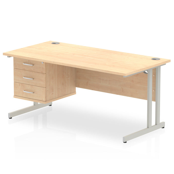 EE - Impulse 1600mm Cantilever Straight Desk With Single Fixed Pedestal