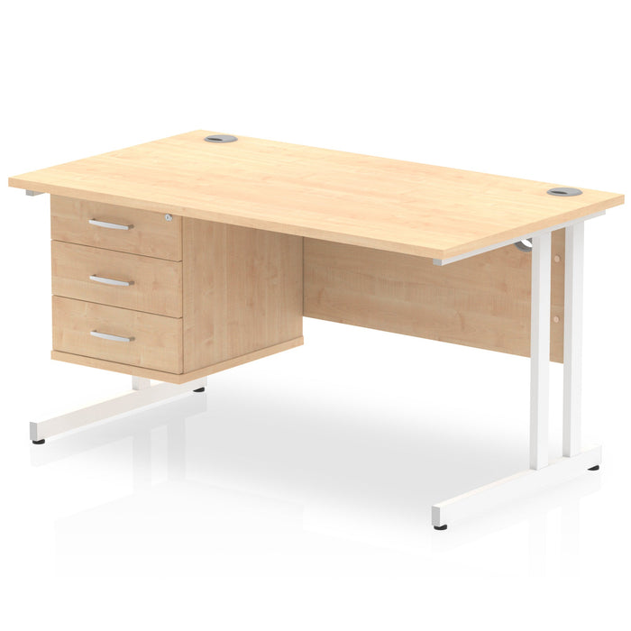 EE - Impulse 1400mm Cantilever Straight Desk With Single Fixed Pedestal