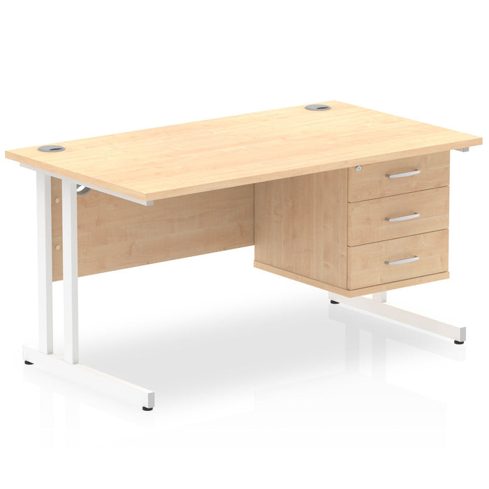 OE - Impulse 1400mm Cantilever Straight Desk With Single Fixed Pedestal