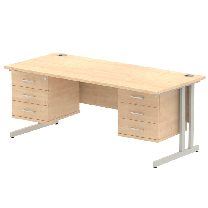 Impulse Cantilever Straight Desk Silver Frame With Fixed Pedestal